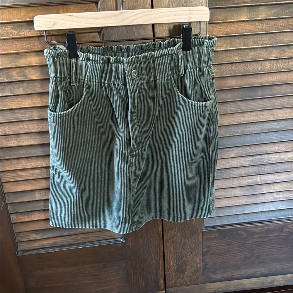 She + Sky Green Corduroy Mini Skirt
